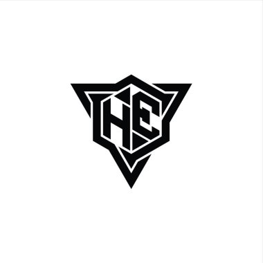 He Harfi Logosu monogram altıgen şekli ve üçgen kesim biçimi tasarım şablonu