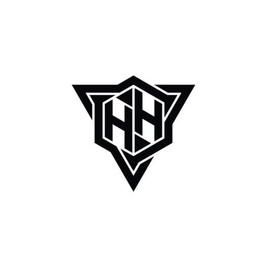 HH Harfi Logo monogram altıgen şekli ve üçgen çizgili keskin dilim biçimi tasarım şablonu