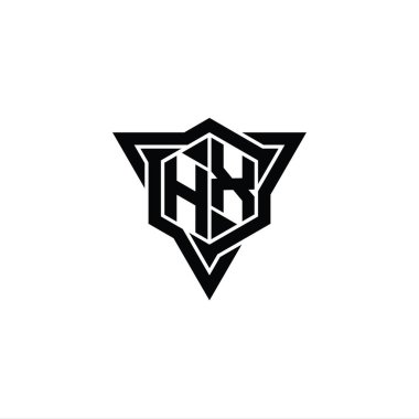 HX Harfi Logo monogram altıgen şekli ve üçgen çizgili keskin dilim biçimi tasarım şablonu