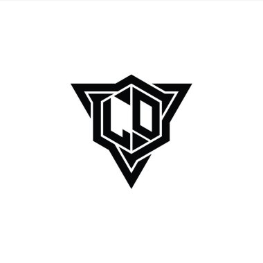 LD Harfi Logo monogram altıgen şekli ve üçgen kesit biçimi tasarım şablonu