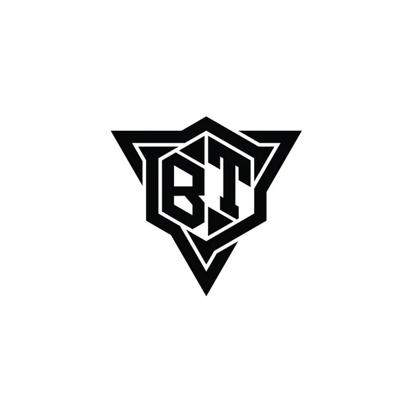 BT Letter Logo monogram hexagon shape with triangle outline sharp slice style design template
