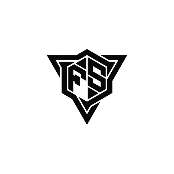Fs文字ロゴモノグラム三角形の輪郭の鋭いスライススタイルのデザインテンプレートと六角形の形 — ストック写真