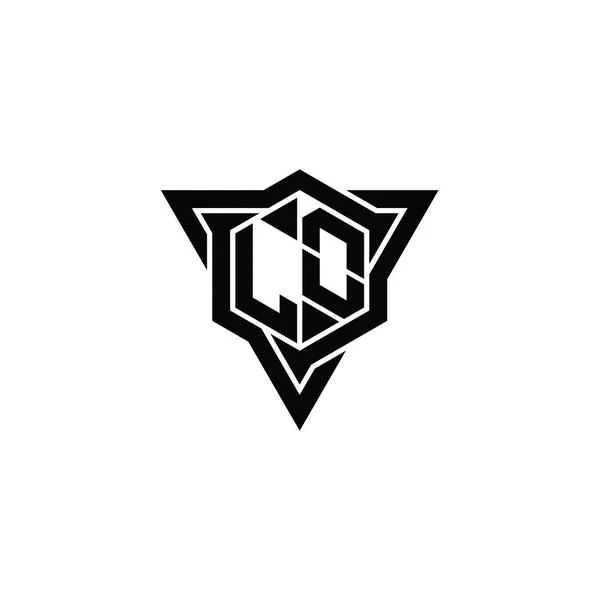 Bentuk Monogram Logo Heksagon Dengan Segitiga Garis Luar Templat Desain — Stok Foto
