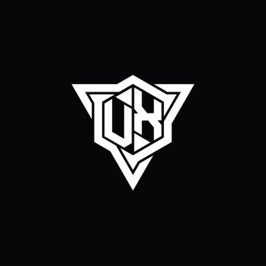 UX Harfi Logo monogram altıgen şekli ve üçgen çizgili keskin dilim biçimi tasarım şablonu