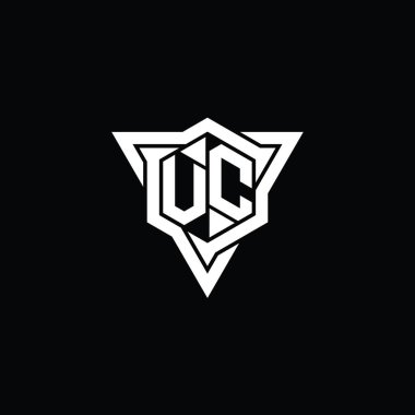 VC Harfi Logo monogram altıgen şekli ve üçgen çizgili keskin dilim biçimi tasarım şablonu