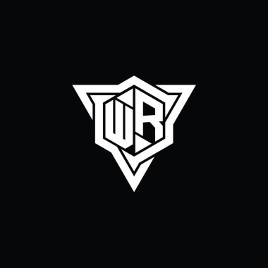 WR Harfi Logo monogram altıgen şekli ve üçgen kesim biçimi tasarım şablonu