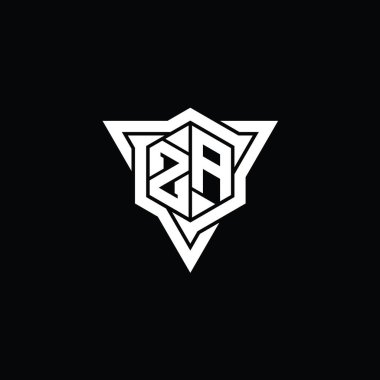ZA Harfi Logo monogram altıgen şekli ve üçgen çizgili keskin dilim biçimi tasarım şablonu