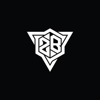 ZB Harfi Logo monogram altıgen şekli ve üçgen çizgili keskin dilim biçimi tasarım şablonu