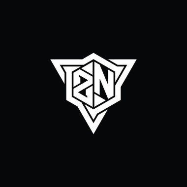 ZN Harfi Logo monogram altıgen şekli ve üçgen çizgili keskin dilim biçimi tasarım şablonu