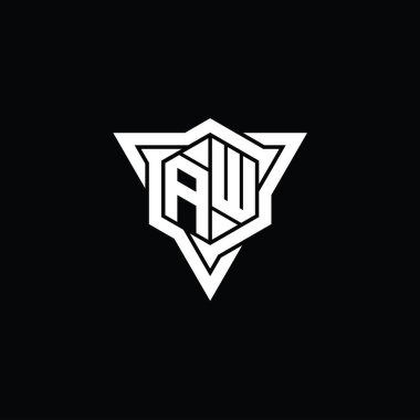 AW Harfi Logo monogram altıgen şekli ve üçgen çizgili keskin dilim biçimi tasarım şablonu