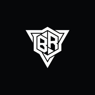 BR Harfi Logo monogram altıgen şekli ve üçgen çizgili keskin dilim biçimi tasarım şablonu