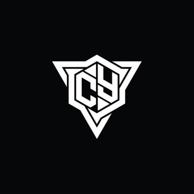 CY Harfi Logo monogram altıgen şekli ve üçgen çizgili keskin dilim biçimi tasarım şablonu