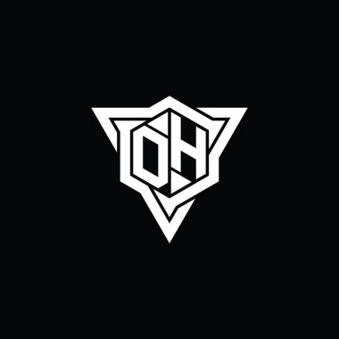 DH Harfi Logo monogram altıgen şekli ve üçgen çizgili keskin dilim biçimi tasarım şablonu