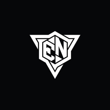 EN Harfi Logo monogram altıgen şekli ve üçgen çizgili keskin dilim biçimi tasarım şablonu