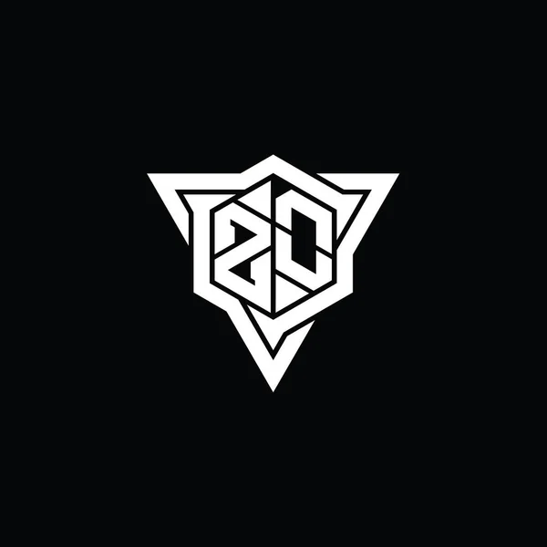 Zoの文字ロゴモノグラム三角形の輪郭鋭いスライススタイルのデザインテンプレートと六角形の形 — ストック写真