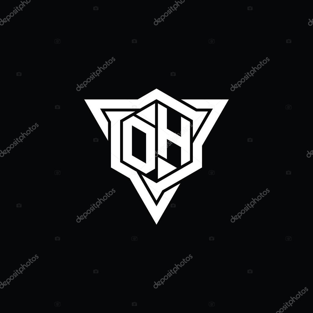 DH Letter Logo monogram hexagon shape with triangle outline sharp slice style design template