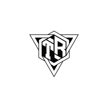 TR Letter Logo monogram altıgen şekli üçgen geometrik dış hat keskin modern tarz tasarım şablonu