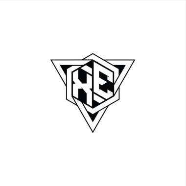 XE Letter Logo monogram altıgen şekli üçgen geometrik dış hat keskin modern tarz tasarım şablonu