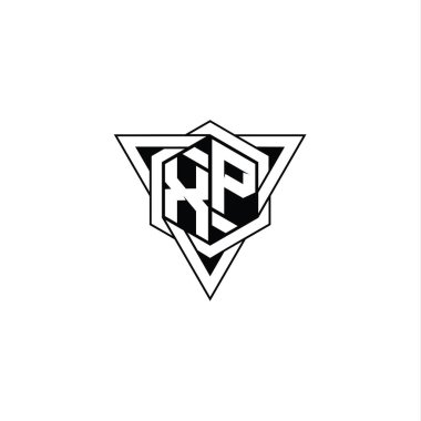 XP Harfi Logo monogram altıgen şekli üçgen geometrik dış hat keskin modern tarz tasarım şablonu