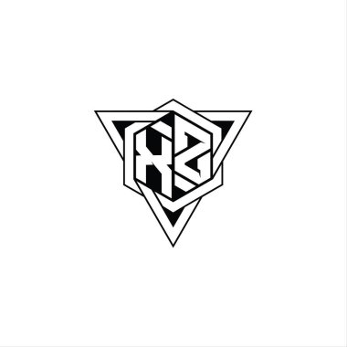 XZ Harfi Logo monogram altıgen şekli üçgen geometrik dış hat keskin modern tarz tasarım şablonu