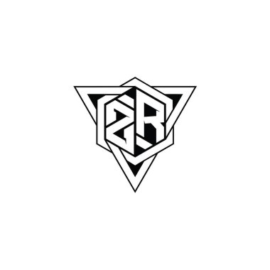 ZR Harfi Logo monogram altıgen şekli üçgen geometrik dış hat keskin modern tarz tasarım şablonu
