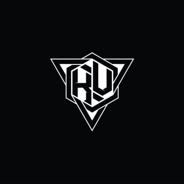 KV Harfi Logo monogram altıgen şekli üçgen geometrik dış hat keskin modern tarz tasarım şablonu