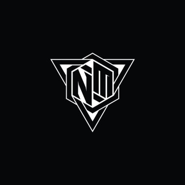 NM Harfi Logo monogram altıgen şekli üçgen geometrik dış hat keskin modern tarz tasarım şablonu