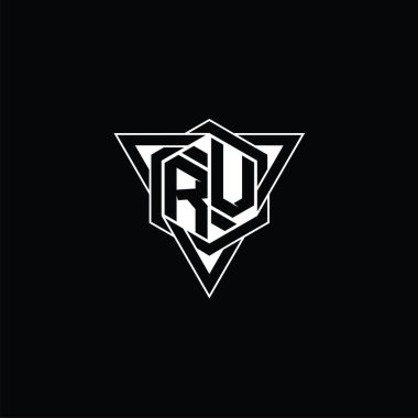 RV Letter Logo monogram altıgen şekli üçgen geometrik dış hat keskin modern tarz tasarım şablonu