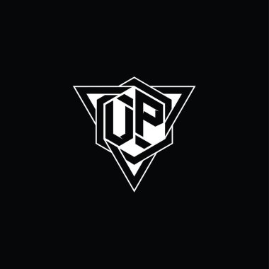 VP Harfi Logo monogram altıgen şekli üçgen geometrik dış hat keskin modern tarz tasarım şablonu