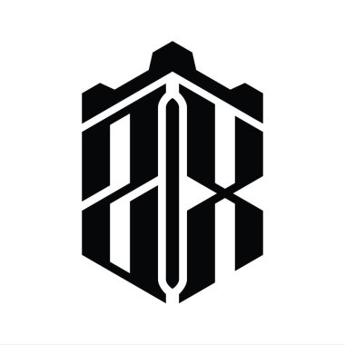 ZX Harfi Logo monogram altıgen şekli Crown kalesi geometrik biçim tasarım şablonu