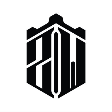 ZW Harf Logosu monogram altıgen şekli Crown kalesi geometrik biçim tasarım şablonu