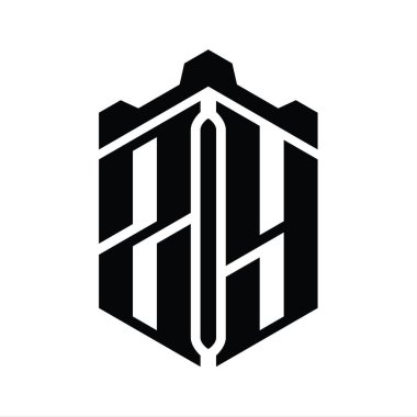 ZY Letter logo monogram altıgen şekli Crown kale geometrik biçim tasarım şablonu