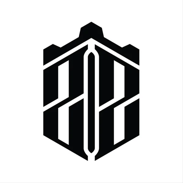 Γράμμα Λογότυπο Μονόγραμμα Εξάγωνο Σχήμα Στέμμα Κάστρο Γεωμετρικό Στυλ Πρότυπο — Φωτογραφία Αρχείου