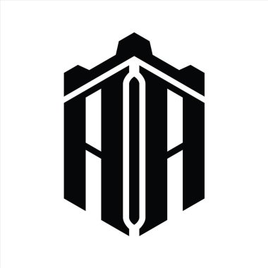 AA Harfi Logo monogram altıgen şekli Crown kalesi geometrik biçim tasarım şablonu