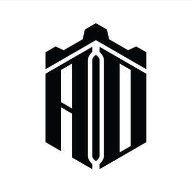 AD Harfi Logo monogram altıgen şekli Crown kalesi geometrik biçim tasarım şablonu