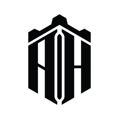 AH Harfi Logo monogram altıgen şekli Crown kalesi geometrik biçim tasarım şablonu