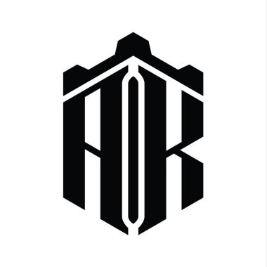 AK Harfi Logo monogram altıgen şekli Crown kalesi geometrik biçim tasarım şablonu