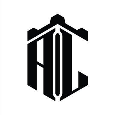 AL Harf Logosu monogram altıgen şekli Crown kalesi geometrik biçim tasarım şablonu