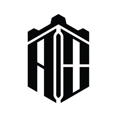 AO Harfi Logo monogram altıgen şekli Crown kalesi geometrik biçim tasarım şablonu