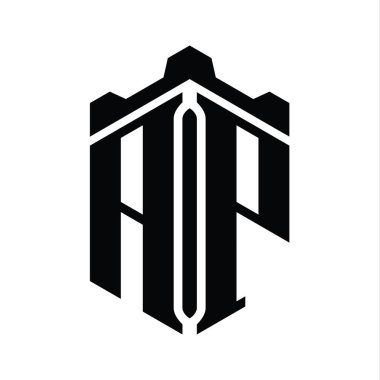 AP Harfi Logo monogram altıgen şekli Crown kalesi geometrik biçim tasarım şablonu