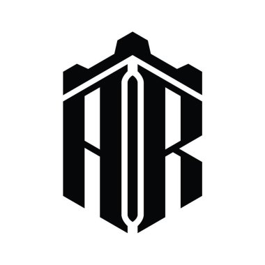 AR Harfi Logo monogram altıgen şekli Crown kalesi geometrik biçim tasarım şablonu