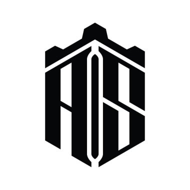 AS Harfi Logo monogram altıgen şekli Crown kalesi geometrik biçim tasarım şablonu