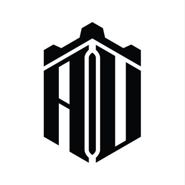 Taç kale geometrik biçim tasarım şablonu ile AU Letter monogram altıgen şekli