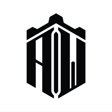AW Harfi Logo monogram altıgen şekli Crown kalesi geometrik biçim tasarım şablonu