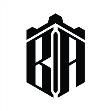 BA Harfi Logo monogram altıgen şekli Crown kalesi geometrik biçim tasarım şablonu
