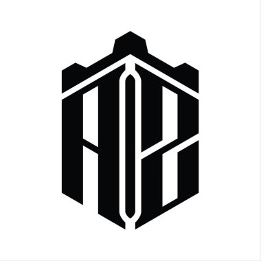 Taç kale geometrik biçim tasarım şablonu ile AZ Harfi Logo altıgen şekli