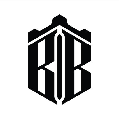 Taçlı kale geometrik stil tasarım şablonu ile BB Harfi Logo monogram altıgen şekli