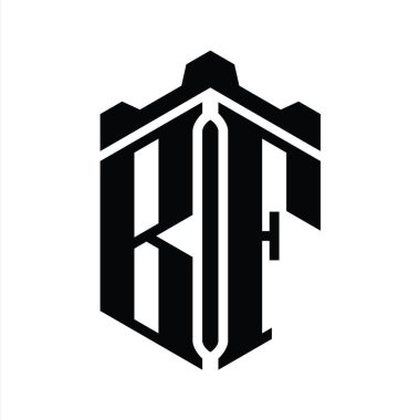 Taçlı kale geometrik stil tasarım şablonu ile BF Harfi Logo altıgen şekli