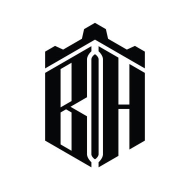 BH Harf Logosu, taç kale geometrik stil tasarım şablonuyla altı köşeli şekil