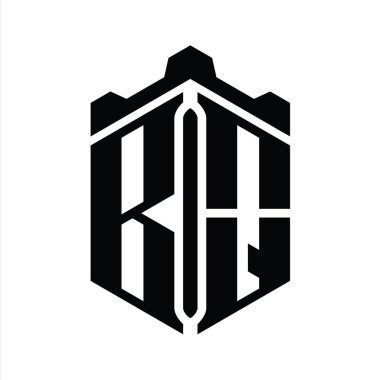 Taç kale geometrik stil tasarım şablonu ile BQ Harfi Logo altıgen şekli